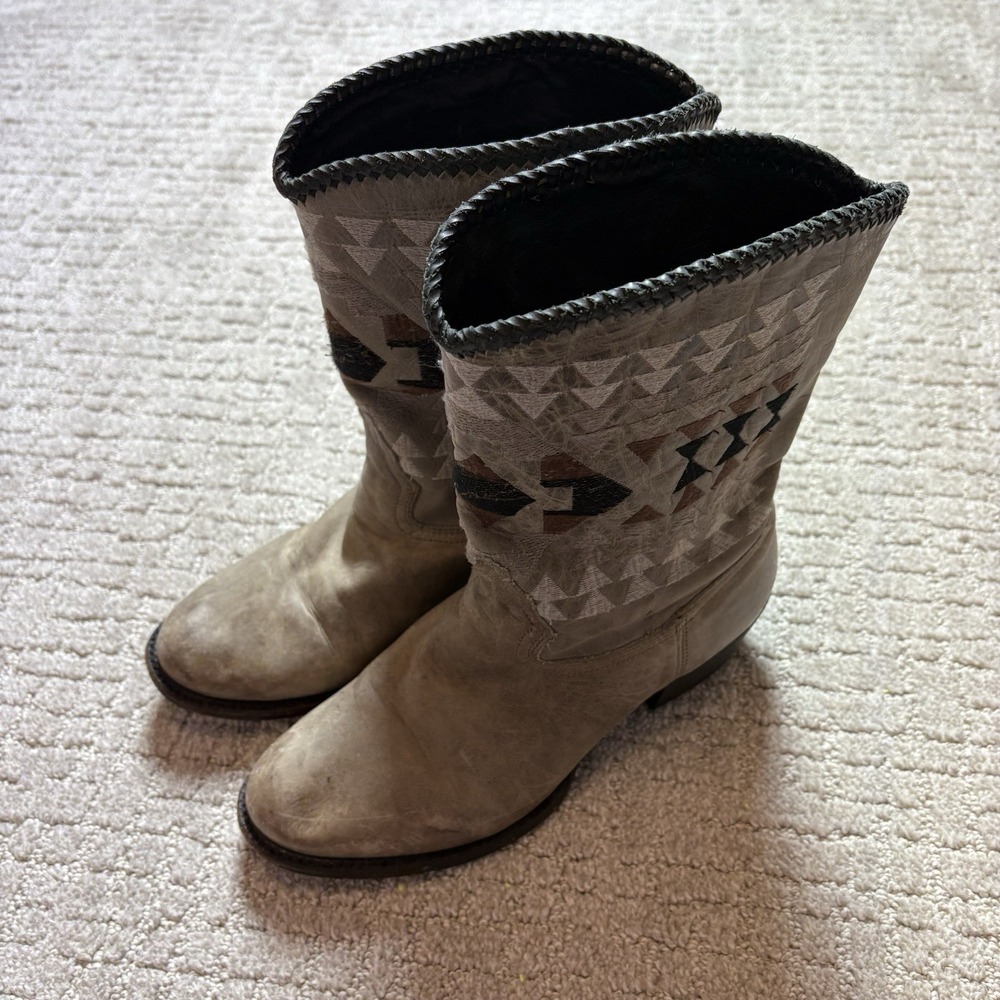 Caborca Women's Leather Mid Calf Cowboy Boots 8.5 Gray Western Cowgirl